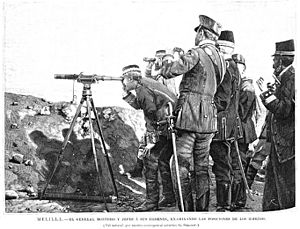 Archivo:El general Montero y sus jefes a sus órdenes, examinando las posiciones de los rifeños, Melilla