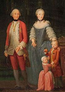 Archivo:Elisabeth Therese of Lorraine, Queen of Sardinia, with her three children (cropped)