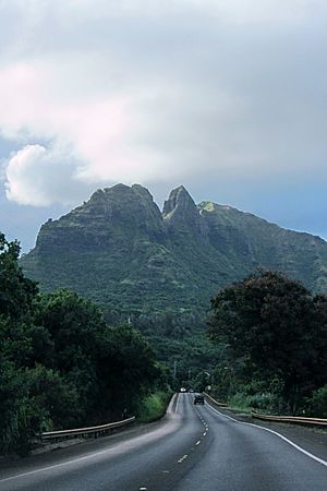 Archivo:Kalalea (King Kong) Mountain from Kuhio Hwy, Anahola - panoramio