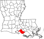Mapa de Luisiana con la ubicación del Parish Saint Mary