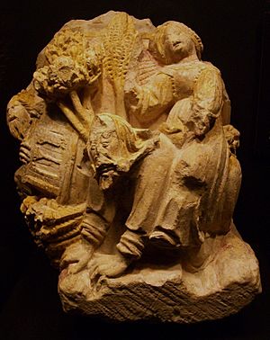 Mènsula amb el mite d'Aristòtil i Filis, segle XIV, Museu d'Història de València.JPG