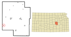 Marion County Kansas Incorporated and Unincorporated areas Goessel Highlighted.svg