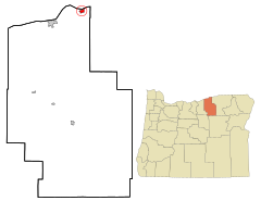 Morrow County Oregon Incorporated and Unincorporated areas Irrigon Highlighted.svg