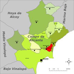 Localización en la comarca del Campo de Alicante