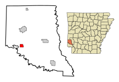 Sevier County Arkansas Incorporated and Unincorporated areas Horatio Highlighted.svg