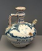 Vinegar jar with two cherubim faces, Teruel, Spain, 17th century AD, ceramic - Museo Nacional de Artes Decorativas - Madrid, Spain - DSC08205