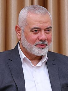 Ayatollah Khamenei welcomed Ismail Haniyeh to his office in 2023 (4) (cropped).jpg