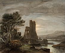 Lluís Rigalt - Night Landscape with Ruined Monastery - Google Art Project
