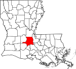 Mapa de Luisiana con la ubicación del Parish Saint Landry