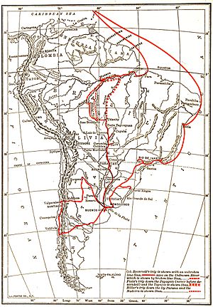 Archivo:Roosevelt-Rondon Scientific Expedition, map showing the complete route of Roosevelt's South American journey