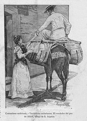 Archivo:1905-02-06, La Ilustración Artística, Costumbres andaluzas, Vendedores ambulantes, El vendedor del pan de Alcalá, Azpiazu