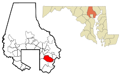 Baltimore County Maryland Incorporated and Unincorporated areas Essex Highlighted.svg