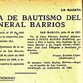 Detalle de la Transcripción del Periodico La Gaceta del Acta de Bautismo del General Justo Rufino Barrios y el error del lugar de nacimiento