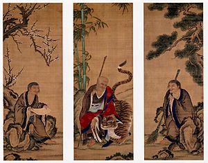 Archivo:Fengkan Hanshan and Shade Ueno Jakugen Triptych hanging scrolls coloe on silk