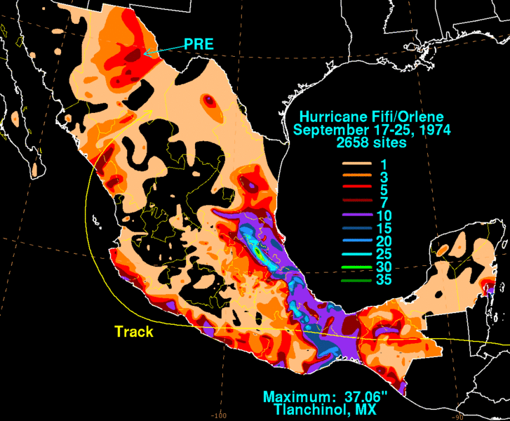 Fifi–Orlene 1974 rainfall