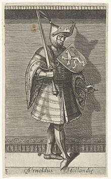 Portret van Arnulf, graaf van Holland Arnoldus Hollandie (titel op object) Graven en gravinnen van Holland en Zeeland (serietitel) Principes Hollandiae et Zelandiae (serietitel), RP-P-1906-2534.jpg
