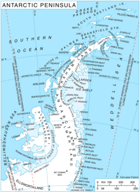 Localización en la península Antártica
