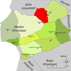 Localización en la comarca del Medio Vinalopó