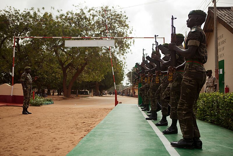 Gambian soldiers practicing drill