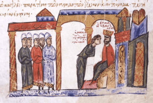 Archivo:Ioannikios betrays to Romanos II a plot to murder him