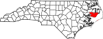 Mapa de Carolina del Norte con la ubicación del condado de Hyde