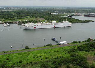 US Navy 110630-N-QD416-452 USNS Comfort (T-AH 20) is moored in Puerto San Jose, Guatemala, during Continuing Promise 2011.jpg