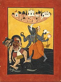Archivo:Varaha avtar, killing a demon to protect Bhu, c1740