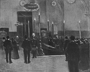 Archivo:1902-06-23, La Ilustración Artística, La capilla ardiente durante la exposición del cadáver de Mosén Jacinto Verdaguer, Nicanor Vázquez
