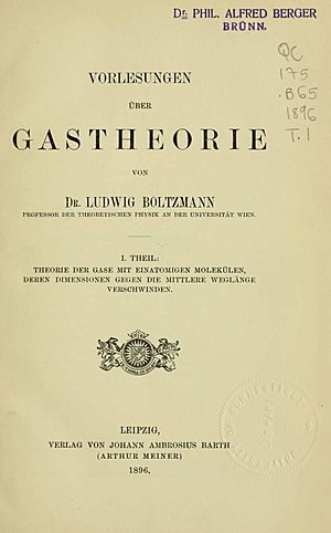 Archivo:Boltzmann, Ludwig – Theorie der Gase mit einatomigen Molekülen, deren Dimensionen gegen die mittlere weglänge Verschwinden, 1896 – BEIC 10990650