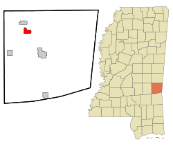 Clarke County Mississippi Incorporated and Unincorporated areas Stonewall Highlighted.svg