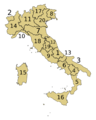 Italy map with regions numbered 2