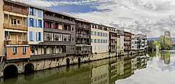 (Castres) Maisons sur l'Agoût vues du pont Neuf vers le pont Henri Sizaire.jpg