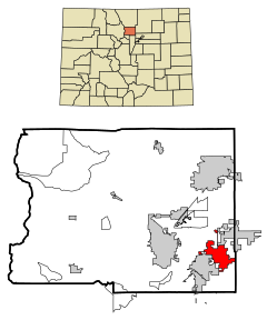 Boulder County Colorado Incorporated and Unincorporated areas Lafayette Highlighted.svg