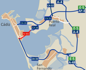 Archivo:Carreteras de la Bahía de Cádiz (sector sur)
