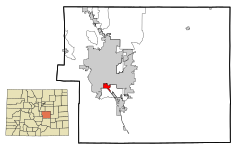 El Paso County Colorado Incorporated and Unincorporated areas Stratmoor Highlighted.svg