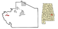 Macon County Alabama Incorporated and Unincorporated areas Shorter Highlighted