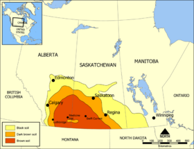 Mapa del Triángulo de Palliser. Sección canadiense de la meseta de Misuri