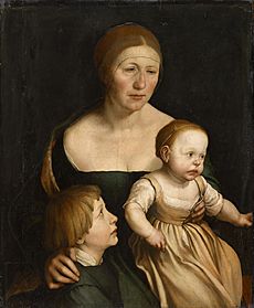 Archivo:Retrato de la esposa del artista con sus dos hijos, por Hans Holbein el Joven