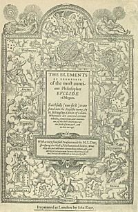 Archivo:Title page of Sir Henry Billingsley's first English version of Euclid's Elements, 1570 (560x900)