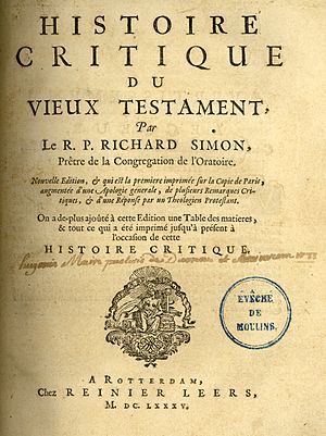 Archivo:Title page of the "Histoire critique du vieux testament" by Richard Simon