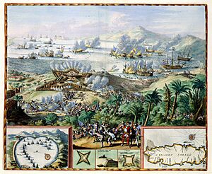 Archivo:Atlas Van der Hagen-KW1049B13 084 1-AFBEELDINGH der heete rescontre te Water en te Lant op het EYLANDT TABAGO