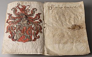 Archivo:Beloningsbrief van koning Filips II van Spanje aan Balthasar Gerards, 1590