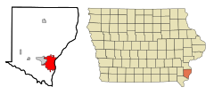 Des Moines County Iowa Incorporated and Unincorporated areas Burlington Highlighted.svg