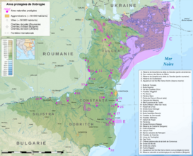Mapa de las áreas protegidas de Dobrudja