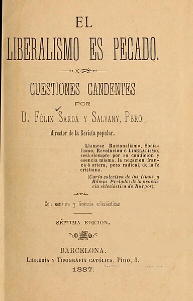 El liberalismo es pecado, 1887