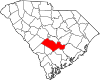 Mapa de Carolina del Sur con la ubicación del condado de Orangeburg