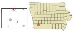 Montgomery County Iowa Incorporated and Unincorporated areas Elliott Highlighted.svg