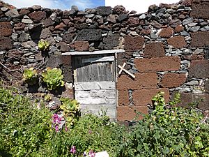 Archivo:Sanjoras en un muro, y una cruz, pueblo de Sabinosa, El Hierro, Canarias, España