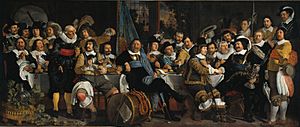Archivo:Bartholomeus van der Helst, Banquet of the Amsterdam Civic Guard in Celebration of the Peace of Münster