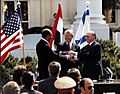 Carter, Sadat, and Begin at the Peace Treaty Signing, March 26, 1979 (10729561495)